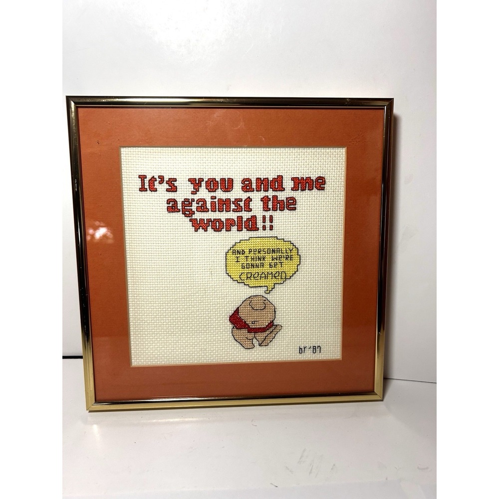 1983 Ziggy Cross Stitch 'It's You And Me Against The World' Gold Framed Tupac